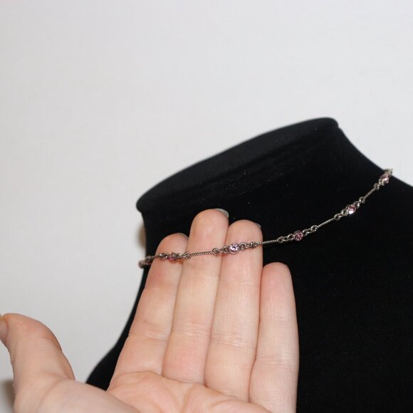 Beautiful silver and pink rhinestone choker necklace 13.5-16.5" - Picture 3 of 5